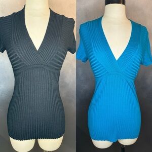 INC International Concepts Ribbed Knit Tops – Bundle of 2 (Black & Teal, Size M)